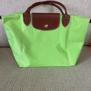 Longchamp Lime Green and Brown Tote